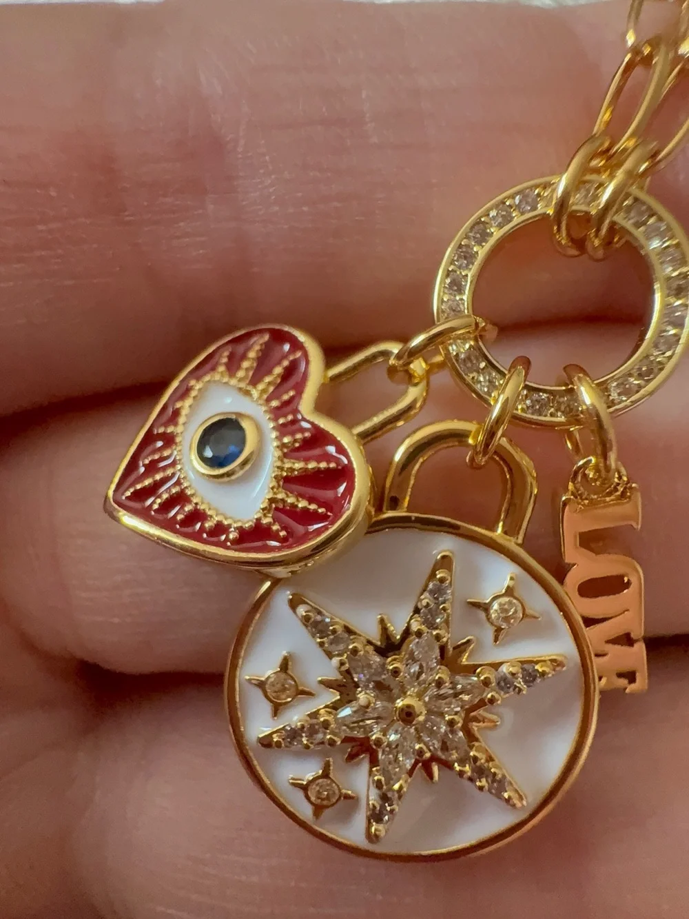 Kate Spade -gold Charm Pendant Necklace with Red Heart & White Enamel Medallion